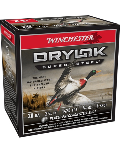 Winchester Ammunition Drylok 20 Gauge #4 2.75" 3/4 Ounce 25 Rounds