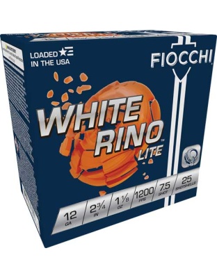 Fiocchi White Rino 12 Gauge 2.75" 1-1/8 Ounce #7.5 1200 Feet Per Second 250 Rounds Cas