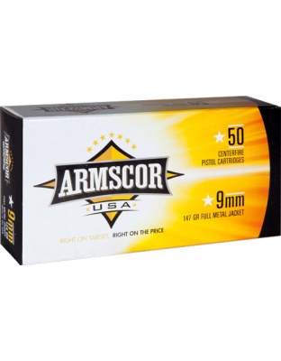Armscor 9 mm Luger 147 Grain Full Metal Jacket 50 Rounds 20 Boxes per Case Subsonic