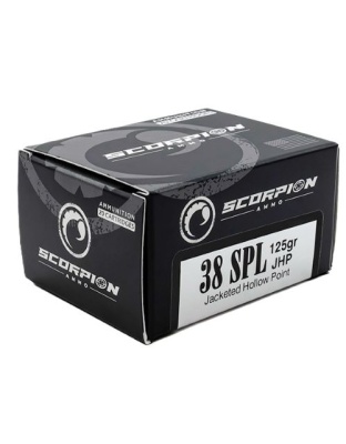 Scorpion Ammo 38SPL 125 Grain Jacketed Hollow Point 20 Rounds 10 Boxes per Case