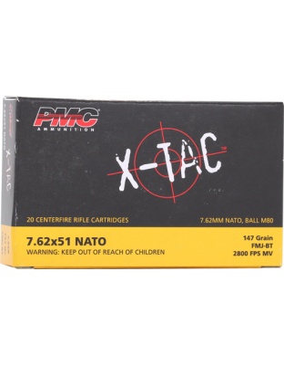 PMC 7.62x51 (7.62 Nato) 147 Grain Full Metal Jacket Boat Tail 20 Rounds 25 Boxes per Case