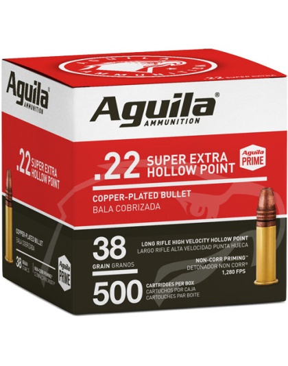 Aguila High-Vel.22 LR 38 Grain Plated Hollow Point 1280 Feet Per Second 500 Rounds 4 Boxes per Case