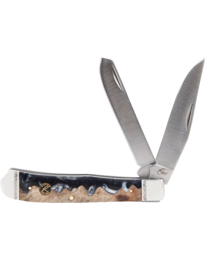 American Buffalo Knife & Tool Roper Lahar Series 2BLADE Trapper 3.25" Wood Resin Hndl
