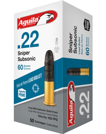 Aguila Sniper Subsonic.22 LR 60 Grain Lead-Round Nose 1000 Rounds Case Lot