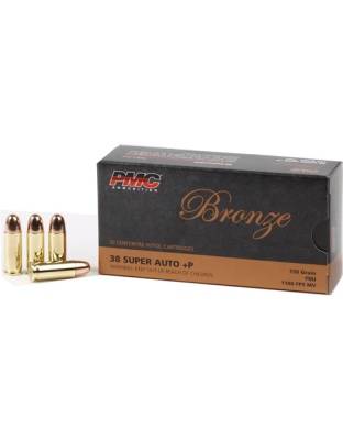 PMC 38 Super +P 130 Grain Full Metal Jacket-Round Nose 50 Rounds 20 Boxes per Case