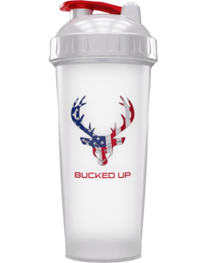 Bucked Up Shaker 28 Ounce White & USA Flag Logo Bpa Free