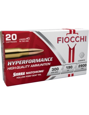 Fiocchi 300 Winchester Magnum 190 Grain Hollow Point Boat Tail 20 Rounds