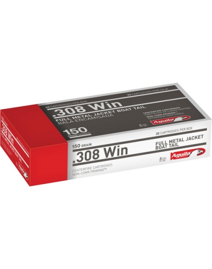 Aguila 308 Win 150 Grain Full Metal Jacket Boat Tail 20 Rounds 25 Boxes per Case