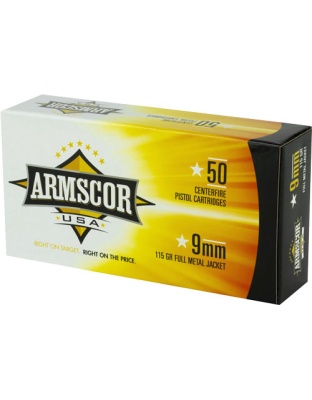 Armscor 9 mm Luger 115 Grain Full Metal Jacket 50 Rounds 20 Boxes per Case