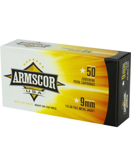 Armscor 9 mm Luger 115 Grain Full Metal Jacket 50 Rounds 20 Boxes per Case