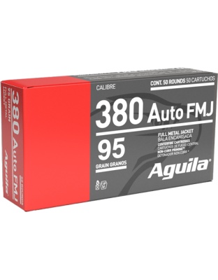 Aguila 380 Automatic Colt Pistol 95 Grain Full Metal Jacket-Round Nose 50 Rounds 10 Boxes per Case