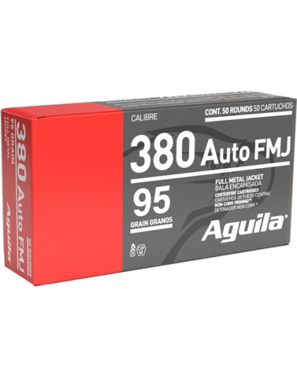 Aguila 380 Automatic Colt Pistol 95 Grain Full Metal Jacket-Round Nose 50 Rounds 10 Boxes per Case