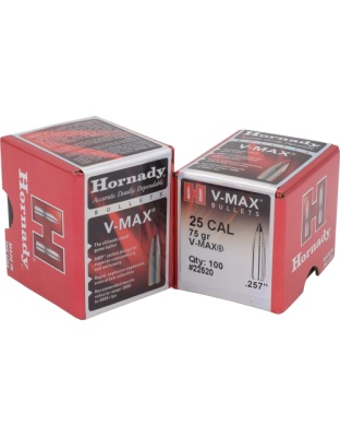 Hornady Bullets 25 Caliber.257 75 Grain V-Max 100 Count 40 Boxes per Case