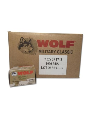 Wolf Mil. Classic Rifle Ammunition 7.62x39mm 124 gr FMJ 2330 fps 1000/ct