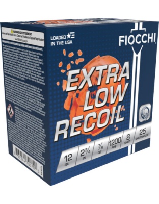Fiocchi Low Recoil 12 Gauge 2.75" 7/8 Ounce #8 1200 Feet Per Second 250 Rounds Case