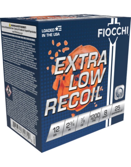 Fiocchi Low Recoil 12 Gauge 2.75" 7/8 Ounce #8 1200 Feet Per Second 250 Rounds Case