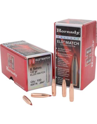 Hornady Bullets 6.5 mm.264 123 Grain ELD-Match 100 Count 25 Boxes per Case