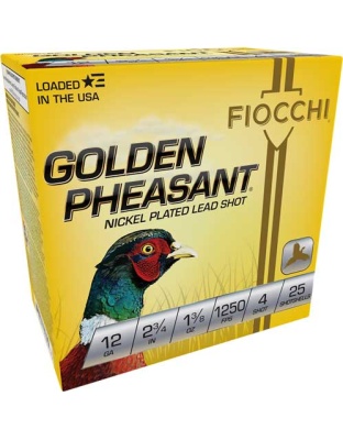 Fiocchi Golden Pheasant 12 Gauge 2.75" 1-3/8 Ounce #4 25 Rounds — Model 12GP4