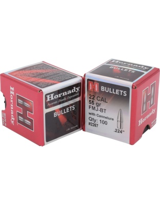 Hornady Bullets 22 Caliber.224 55 Grain Full Metal Jacket Boat Tail 100 Count 40 Boxes per Case