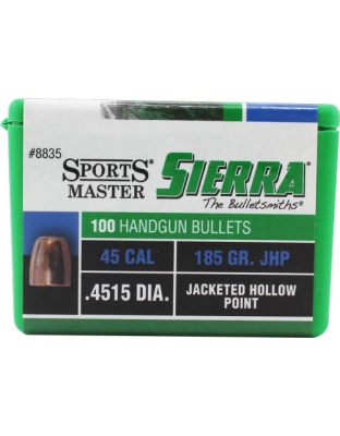 Sierra Bullets.45 Caliber.4515 185 Grain Jacketed Hollow Point 100 Count