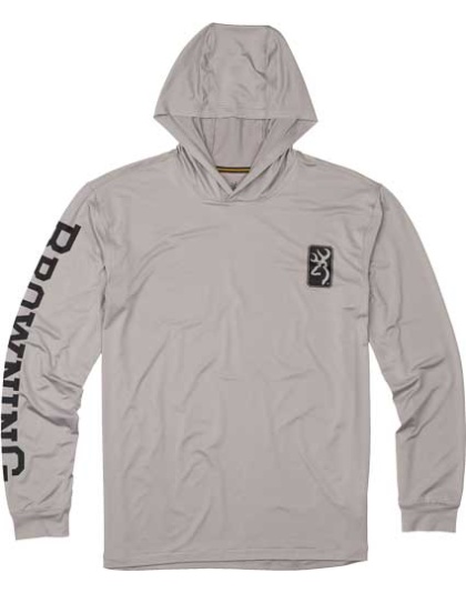 Browning Hooded L-Sleeve Tech T-Shirt Light Gray Large