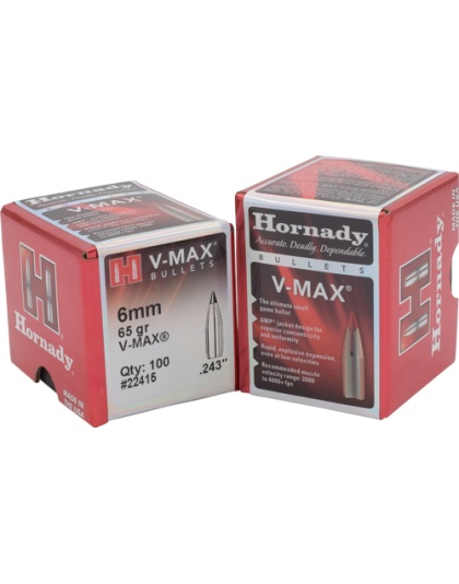 Hornady Bullets 6 mm.243 65 Grain V-Max 100 Count 40 Boxes per Case
