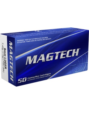 Magtech 9 mm Luger 115 Grain Full Metal Jacket-Round Nose 50 Rounds 20 Boxes per Case