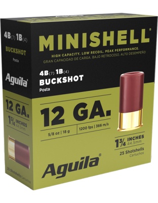 Aguila Mini-Shell 12 Gauge 1.75" 7-#4 & 4-#1 Buck 25 Rounds 10 Boxes per Case