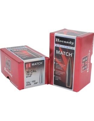 Hornady Bullets 30 Caliber 308 155 Grain Jacketed Hollow Point-Boat Tail Match 100 Count