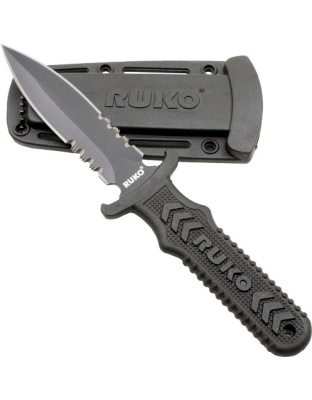 Ruko Fixed Blade Boot Knife 4" Spear Serrated Clamshell