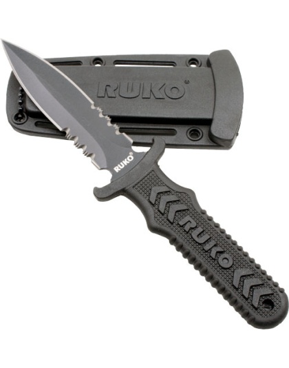 Ruko Fixed Blade Boot Knife 4" Spear Serrated Clamshell