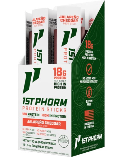 1ST Phorm Protein Beef Sticks Jalepeno Cheddar 15 Sticks