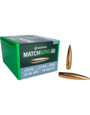 Sierra Bullets.270 Caliber.277 135 Grain Hollow Point Boat Tail Matchking X 100 Count