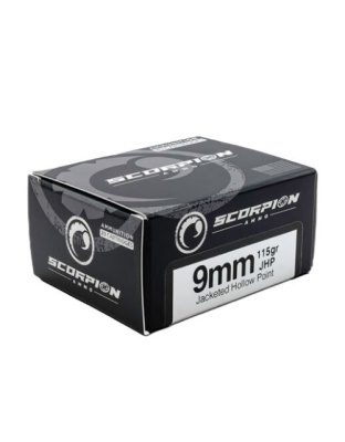 Scorpion Ammo 9 mm Luger 115 Grain Jacketed Hollow Point 20 Rounds 10 Boxes per Case