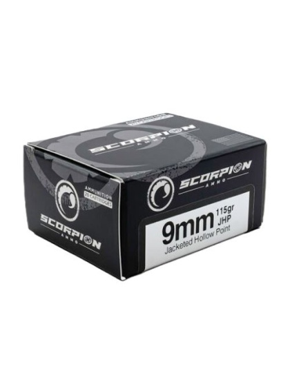 Scorpion Ammo 9 mm Luger 115 Grain Jacketed Hollow Point 20 Rounds 10 Boxes per Case