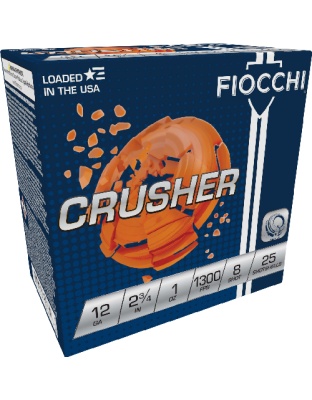 Fiocchi Crusher 12 Gauge 2.75" 1 Ounce #8 1300 Feet Per Second 250 Rounds Case Lot