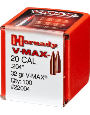 Hornady Bullets 20 Caliber.204 32 Grain V-Max 100 Count 40 Boxes per Case