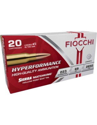 Fiocchi 223 Rem 69 Grain Matchking Hollow Point Boat Tail 20 Rounds 10 Boxes per Case