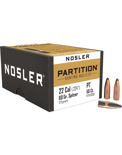 Nosler Bullets 22 Caliber .224 60 Grain Partition 50 Count