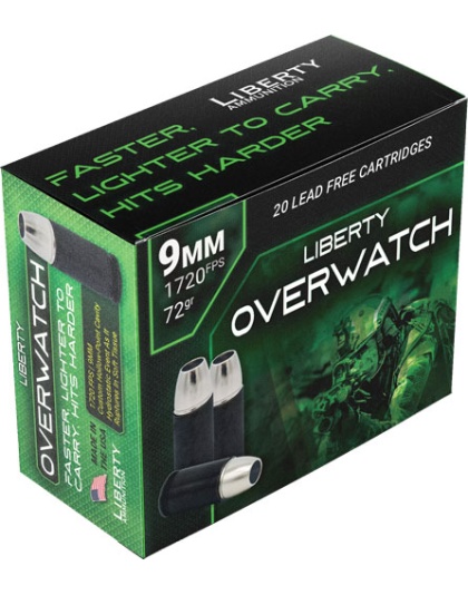 Liberty Overwatch 9 mm Luger 72 Grain Hollow Point 20 Rounds 10 Boxes per Case