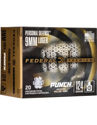 Federal Punch 9 mm Luger 124 Grain Jacketed Hollow Point 20 Rounds 10 Boxes per Case