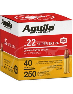 Aguila High-Vel.22 LR 40 Grain Plated Round Nose 1255 Feet Per Second 250 Rounds 8 Boxes per Case